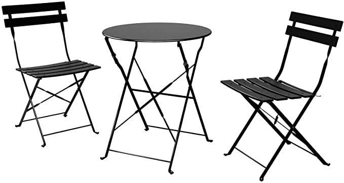 Patio Set of Foldable Patio Table and Chairs, Black